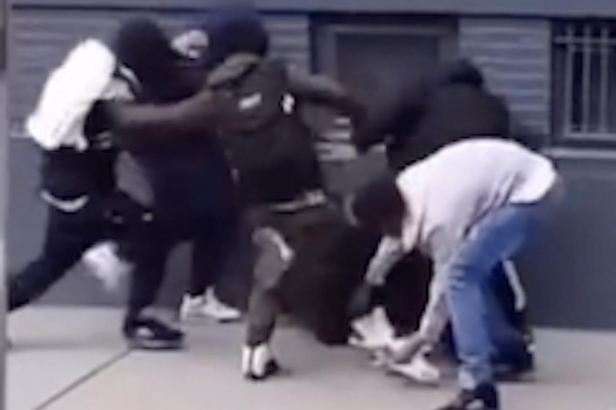Video: 5 thugs repeatedly stomp, punch boy, 15, on busy NYC street — and steal his sneakers.