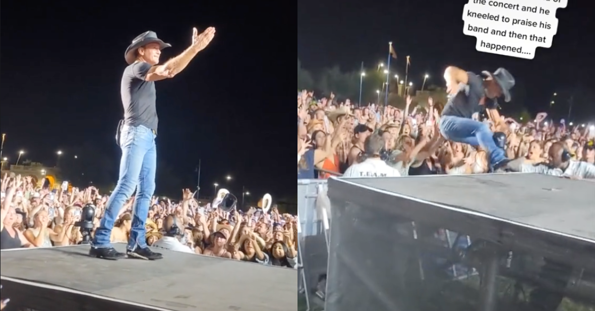 Tim McGraw Takes Awkward Spill Off Stage Into Crowd—And Decides To Make The Most Of It