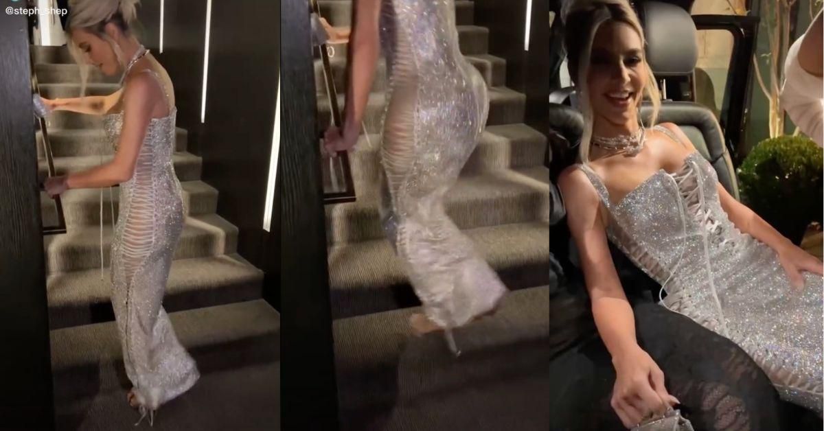 Kim Kardashian's Dress At Milan Fashion Week Was So Tight She Had To Jump Up Stairs