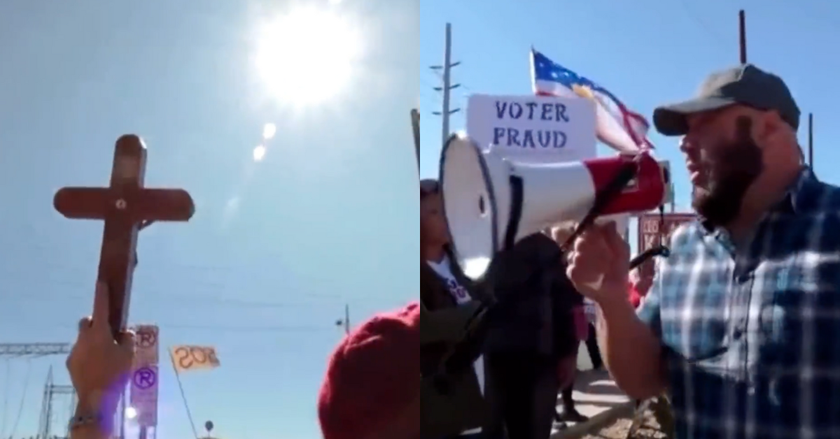 screenshots of protesters in Arizona rejecting results of 2022 midterms