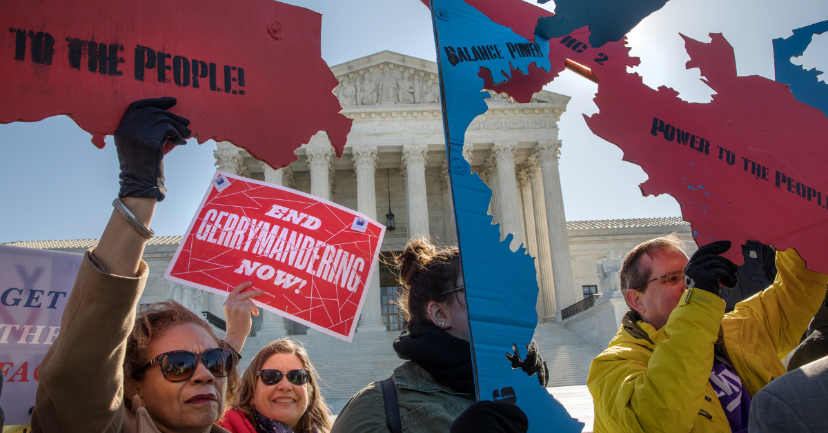 gerrymandering protesters in front of the Supreme Court 