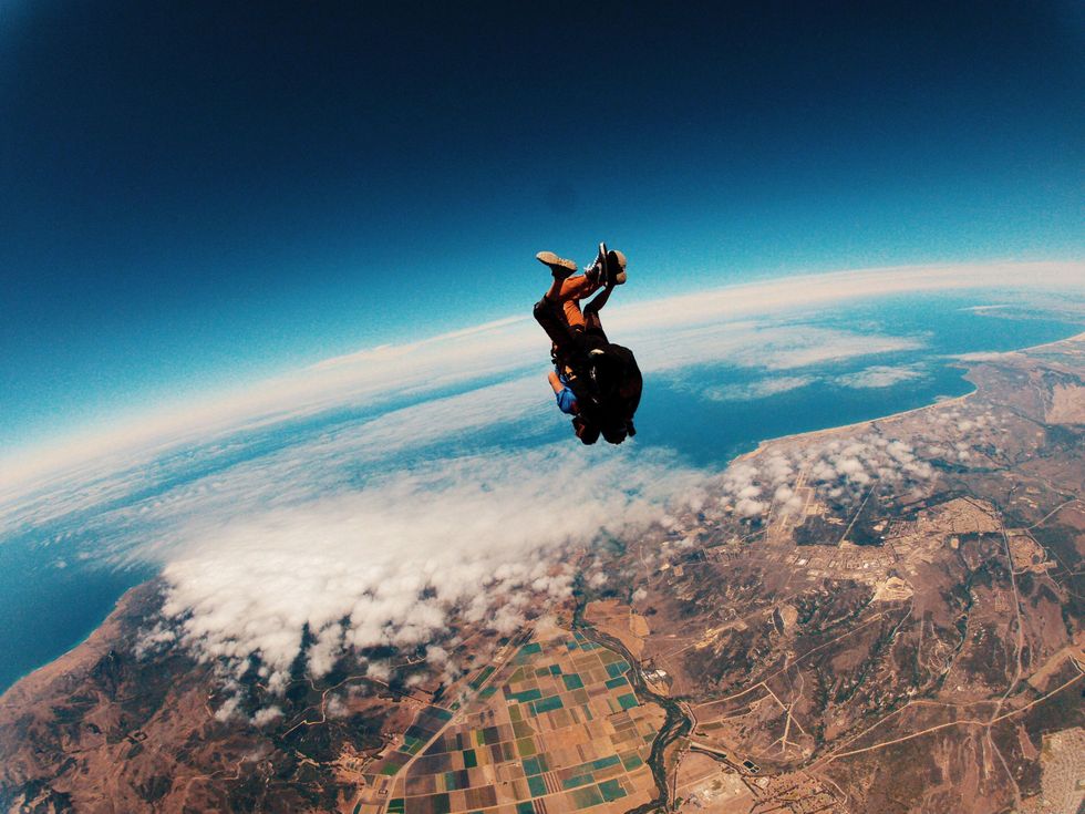 A person skydiving.