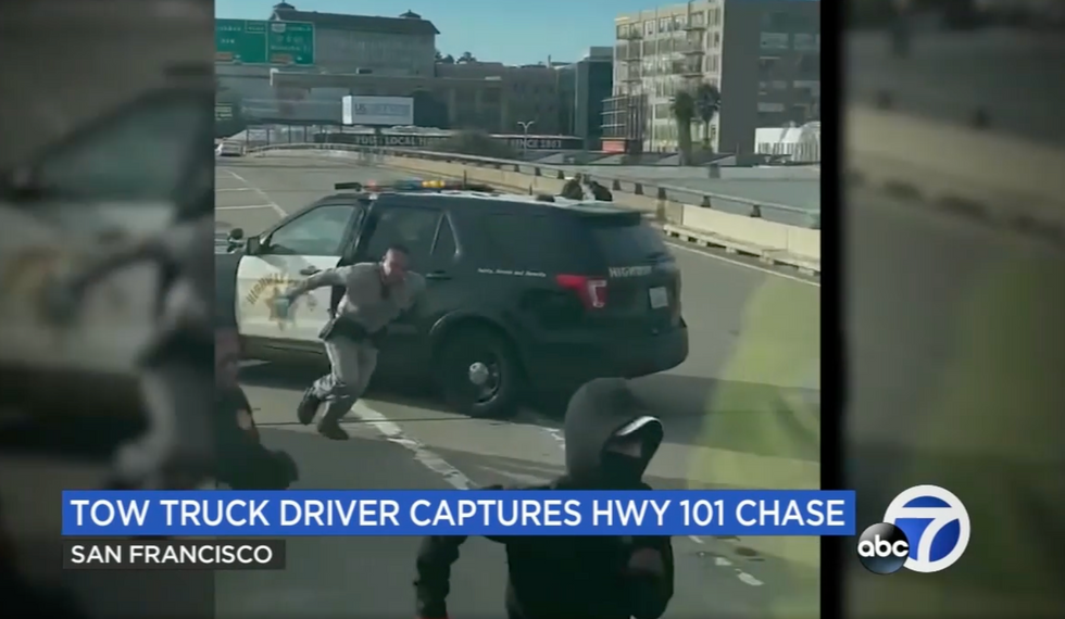 No it 039 s not a scene from a new 039 dirty harry 039 movie real life suspected car burglars caught on video running from police across san francisco freeway | education