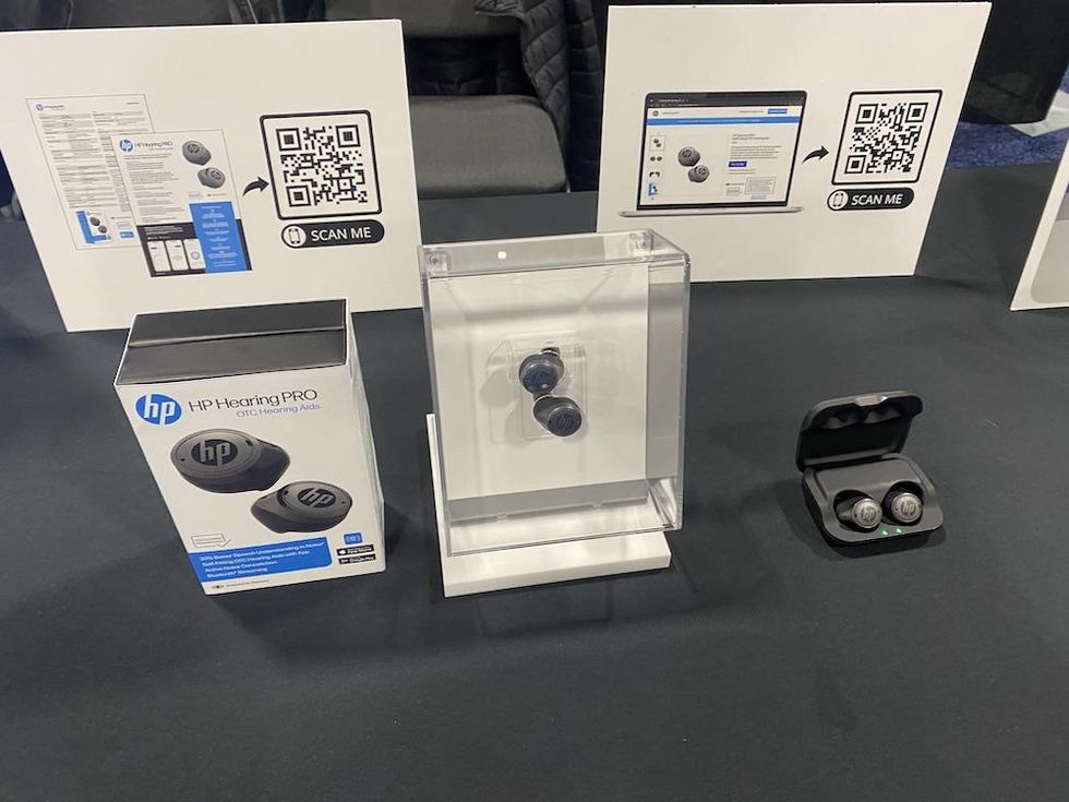 a photo of HP Hearing Pro earbuds at CES