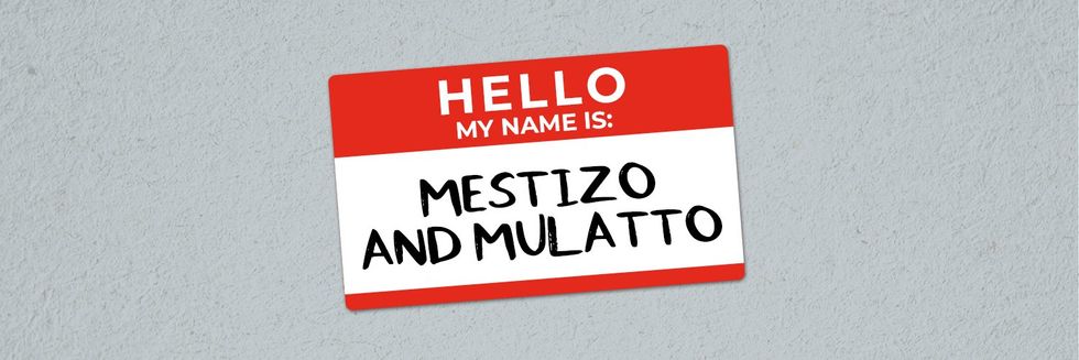 a name tag that says Mestizo and Mulatto