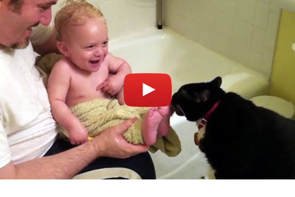Cat Licking Baby Toes