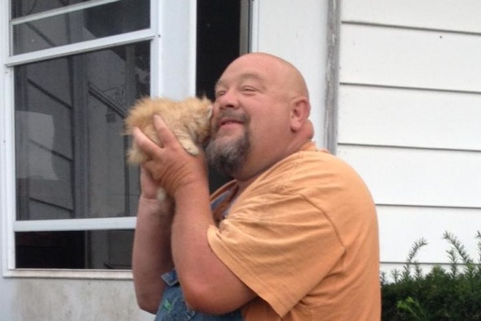 'Big Tough Farmer' Cuddling With Beloved Kitten