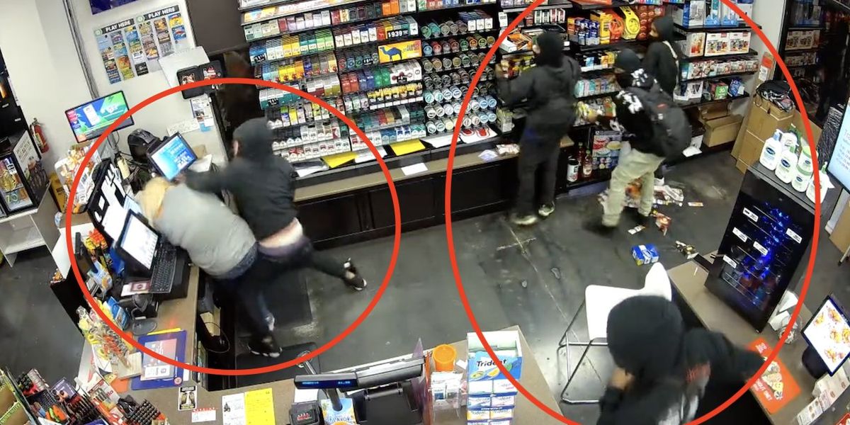 NextImg:Thug relentlessly punches, stomps female cashier as accomplices run off with less than $100 from register: 'Kids don’t seem to fear anything anymore'