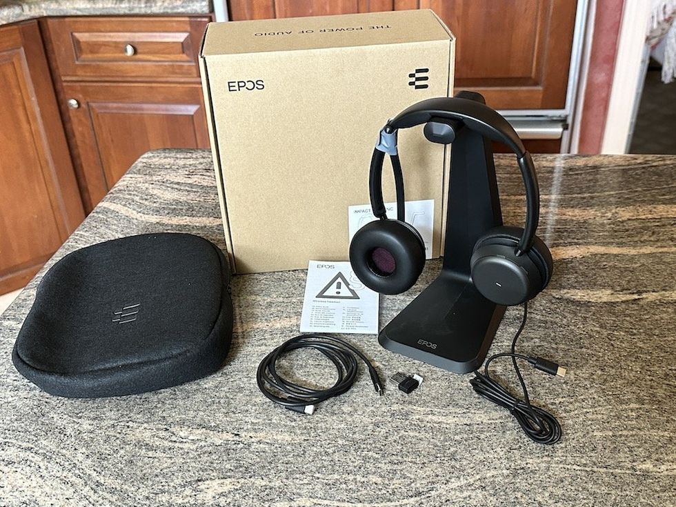 a photo of EPOS IMPACT 1000 ANC Double-sided ANC Wireless Headset unboxed