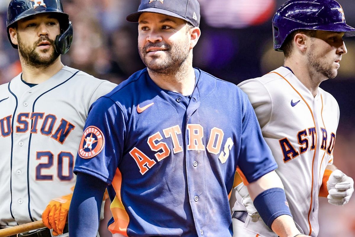 Astros Chas McCormick, Jose Altuve, Alex Bregman