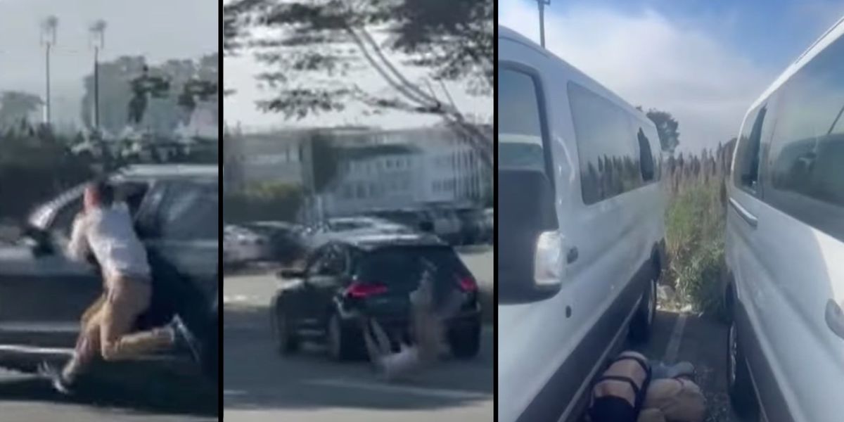 NextImg:Viral video shows tourists hanging from speeding getaway car after alleged thieves ransack their vans in San Francisco