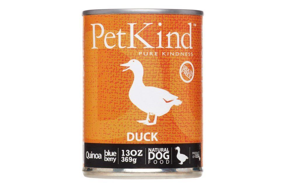 PetKind canned dog food with duck flavor, 13 oz. Grain-free and natural ingredients.