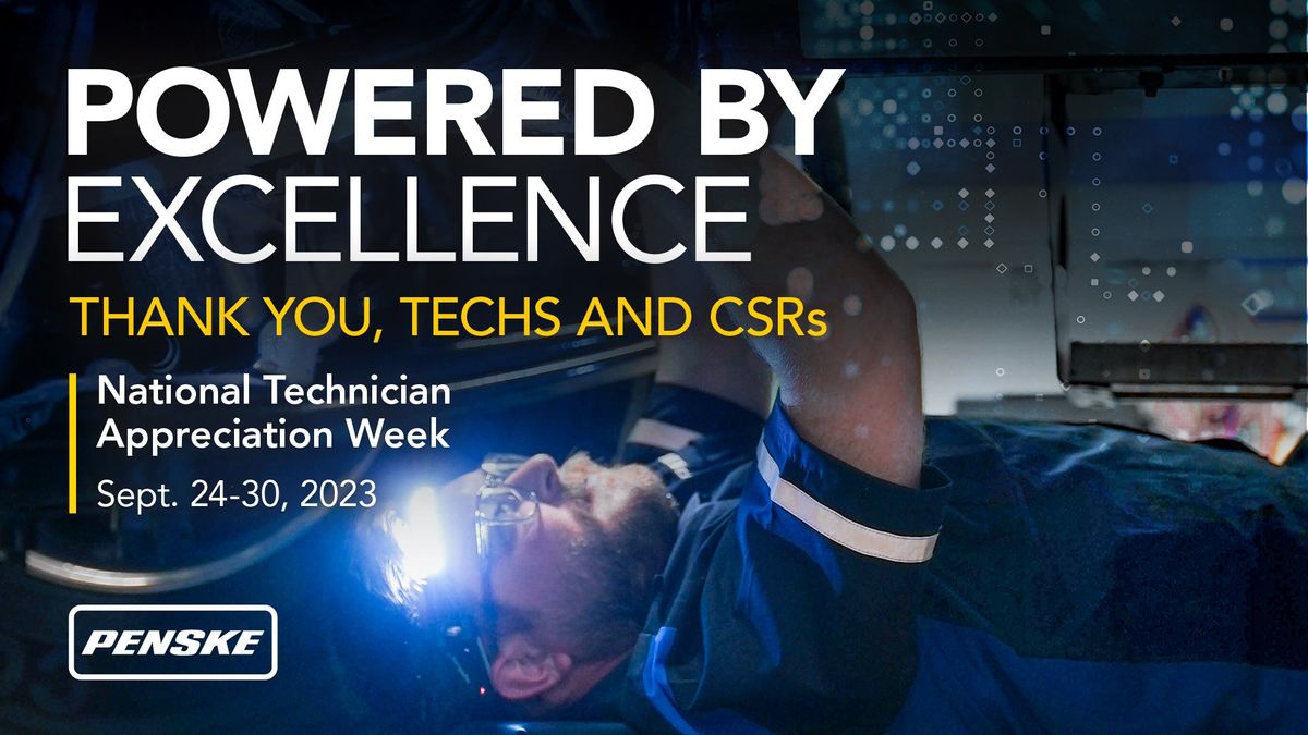 Image of a technician with headlamp with text "Powered By Excellence: Thank you techs and CSRs, National Technician Appreciation Week Sept. 24-30, 2023"