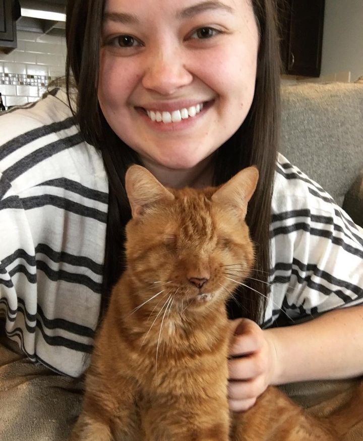 blind cat becomes shadow of his human follows her everywhere