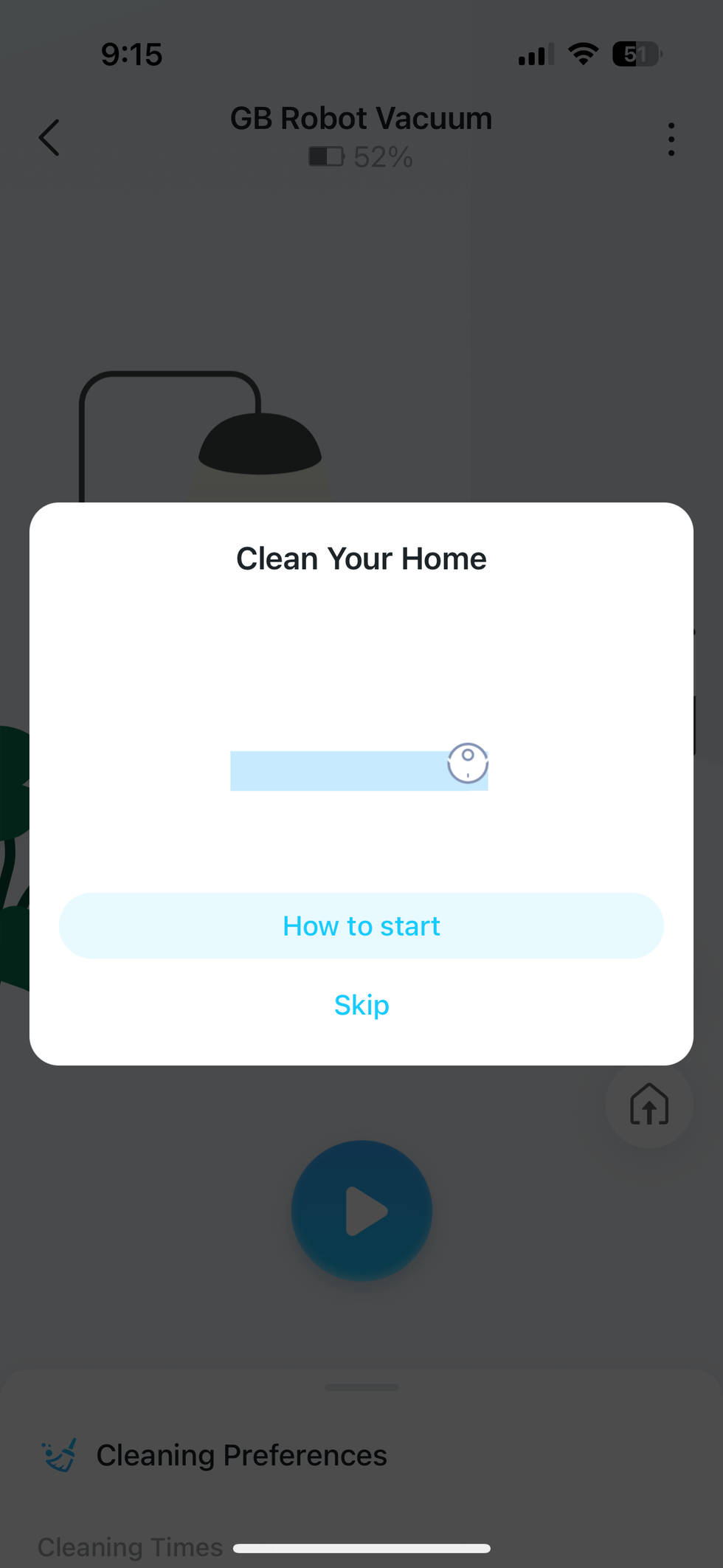 tapo app start cleaning screen