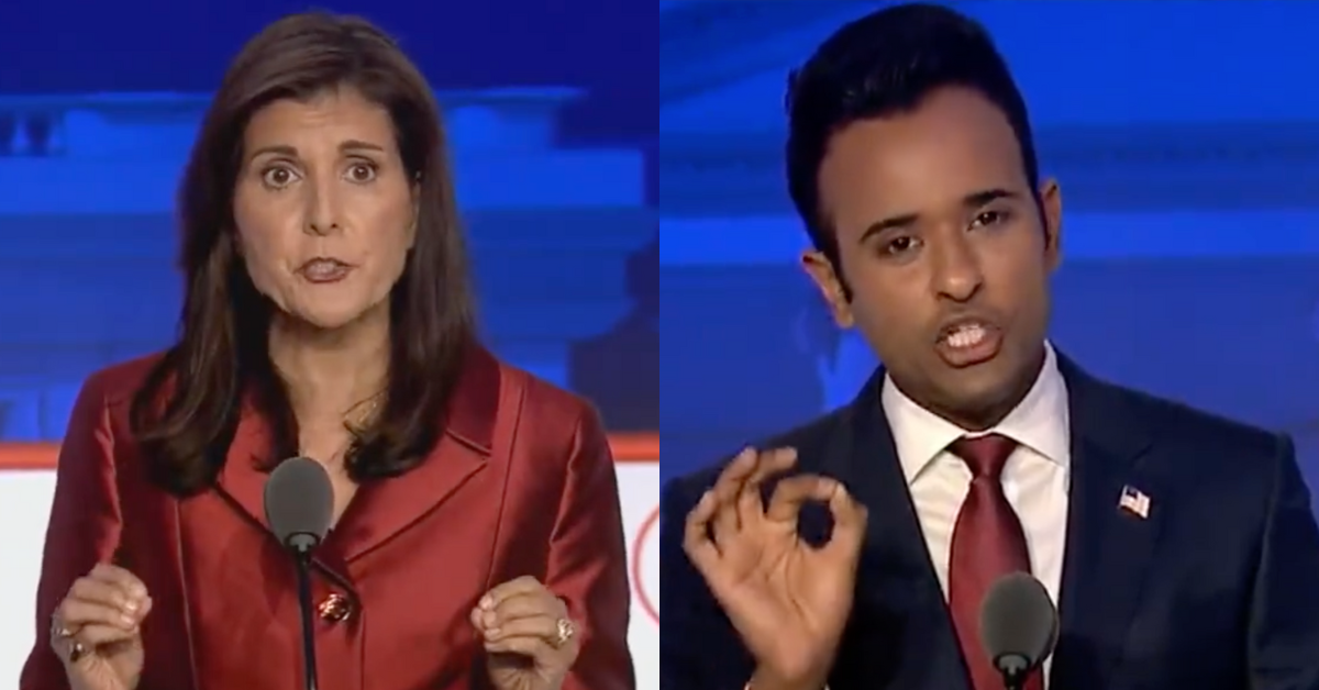 Fox News screenshots of Nikki Haley and Vivek Ramaswamy