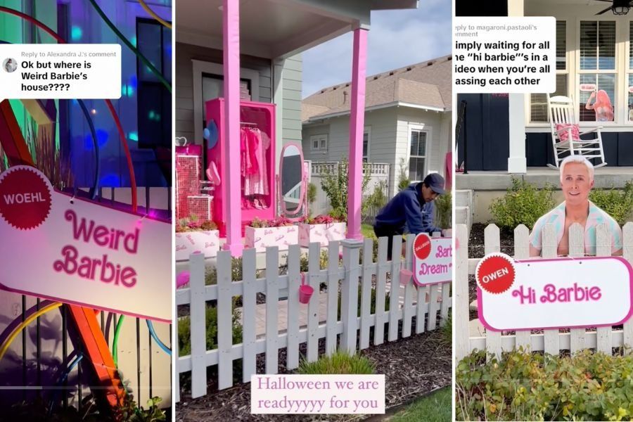 Neighbors band together to transform their entire block into Barbieland for Halloween