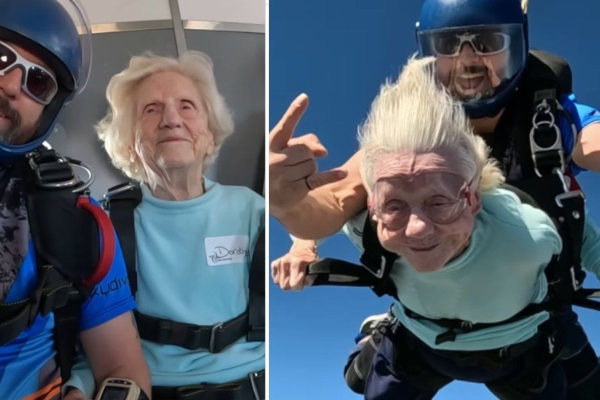 woman skydiving with tandem instructor