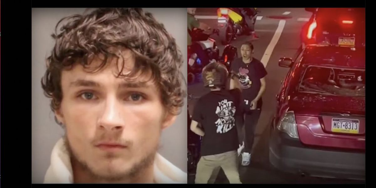 NextImg:Suspect named, charged after thug biker stomps, smashes car's rear window — with kids, 2 and 5, in back seat — points gun at mom, head-butts her