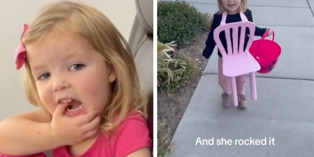 Little girl's viral pink chair costume finally gets an explanation and it's perfect