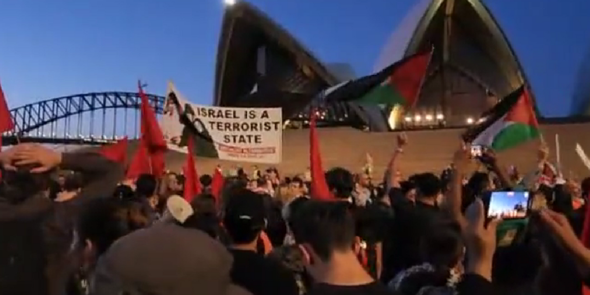 NextImg:Anti-Israel protesters appear on the steps of Sydney Opera House, chanting 'Gas the Jews'