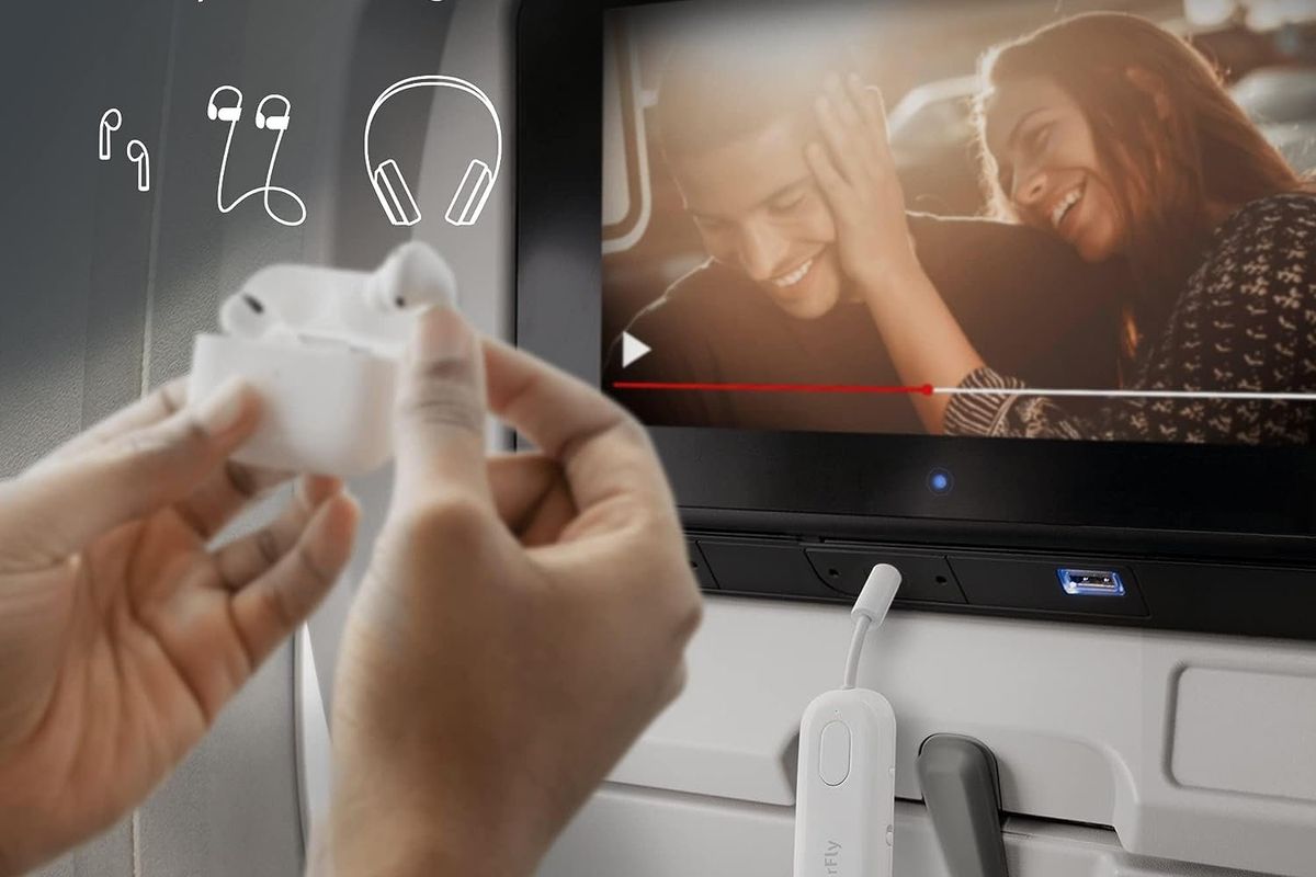 Bluetooth adapters let you use an AirPod with in-flight movies