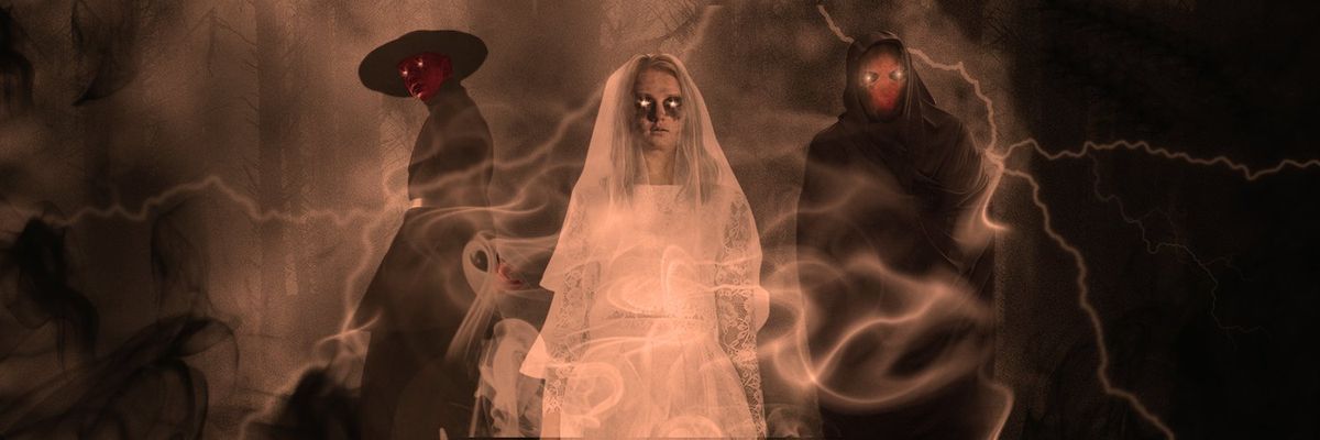 an image of three legendary latino ghosts: el sombreron, la llorona and el cucuy