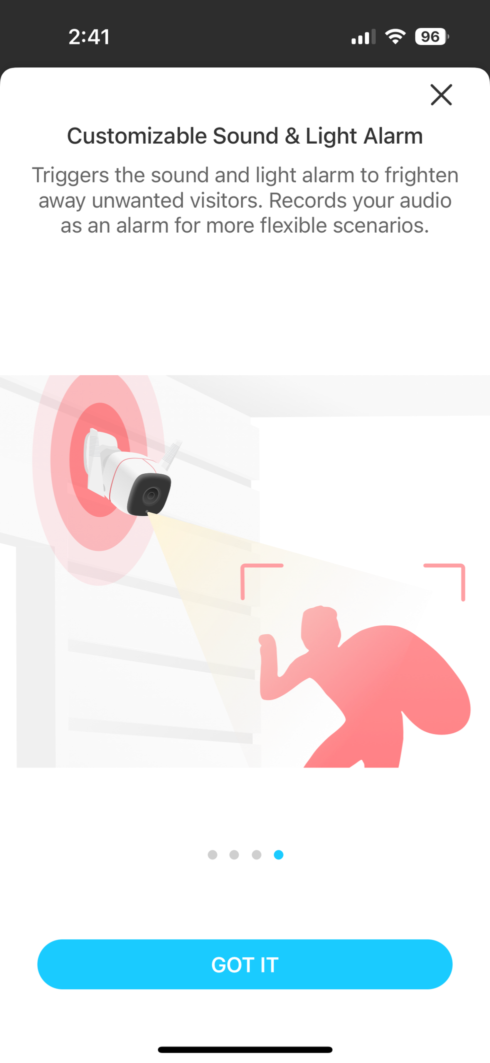 Screenshot of Tapo app setting sound and spotlight features