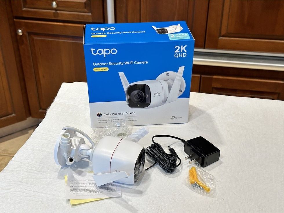 a photo of TP-Link Tapo C325WB 2K QHD Outdoor Security Wi-Fi Camera unboxed