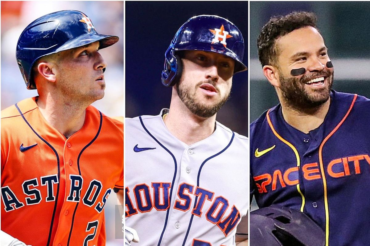 Astros Alex Bregman, Kyle Tucker, Jose Altuve, Michael Brantley