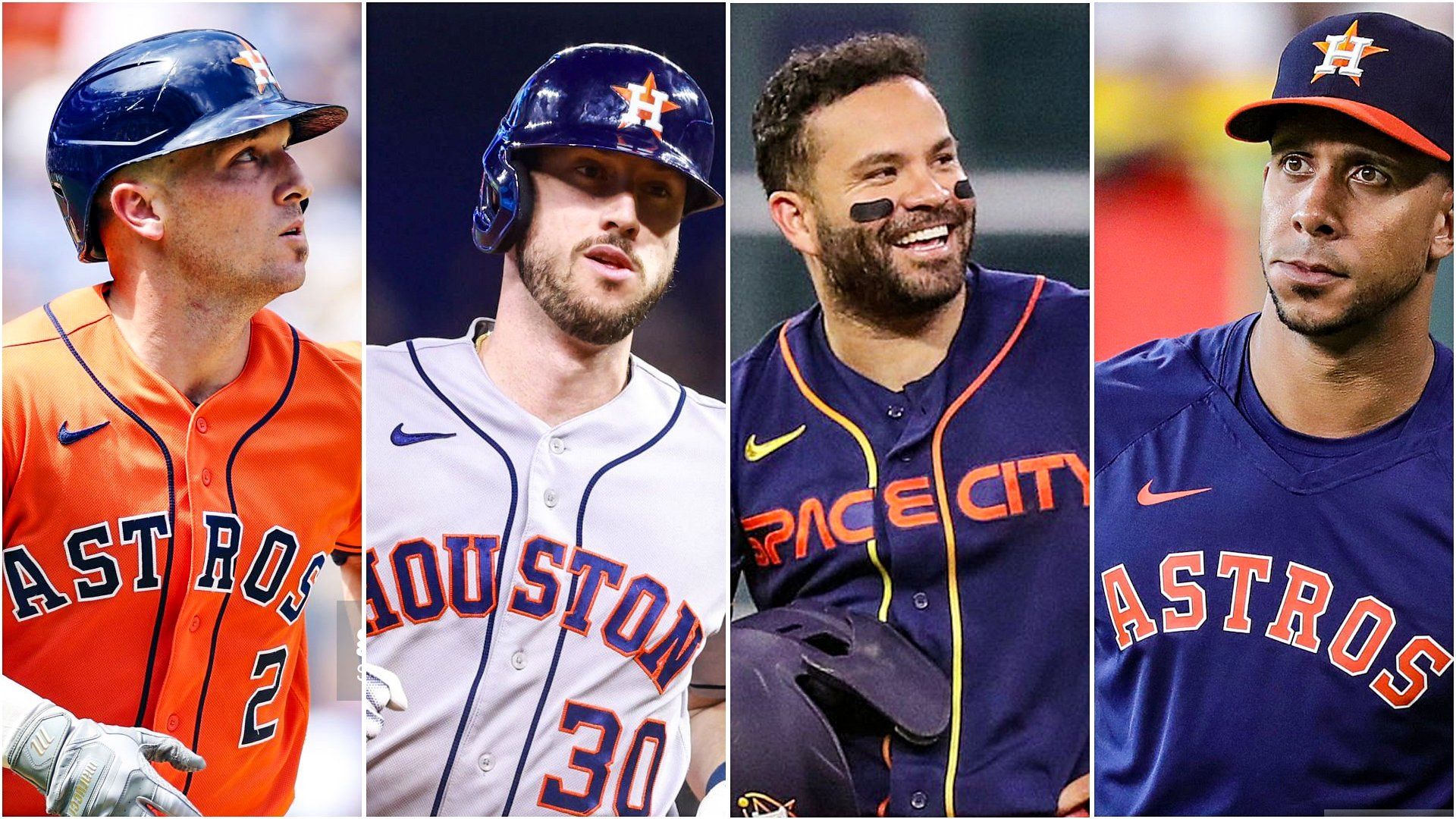 Astros Alex Bregman, Kyle Tucker, Jose Altuve, Michael Brantley