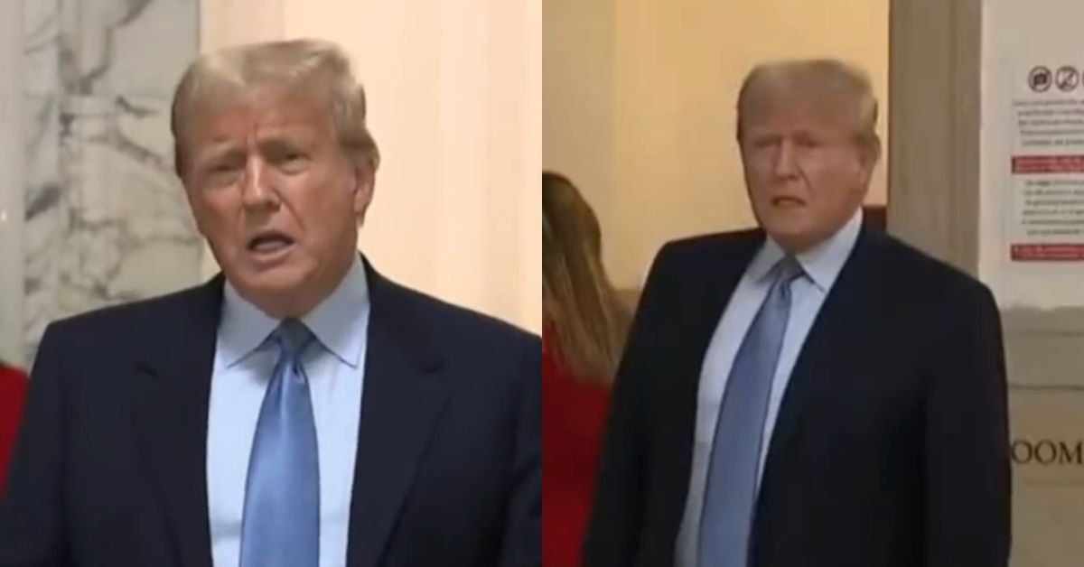 Screenshots of Donald Trump outside at a NY courthouse
