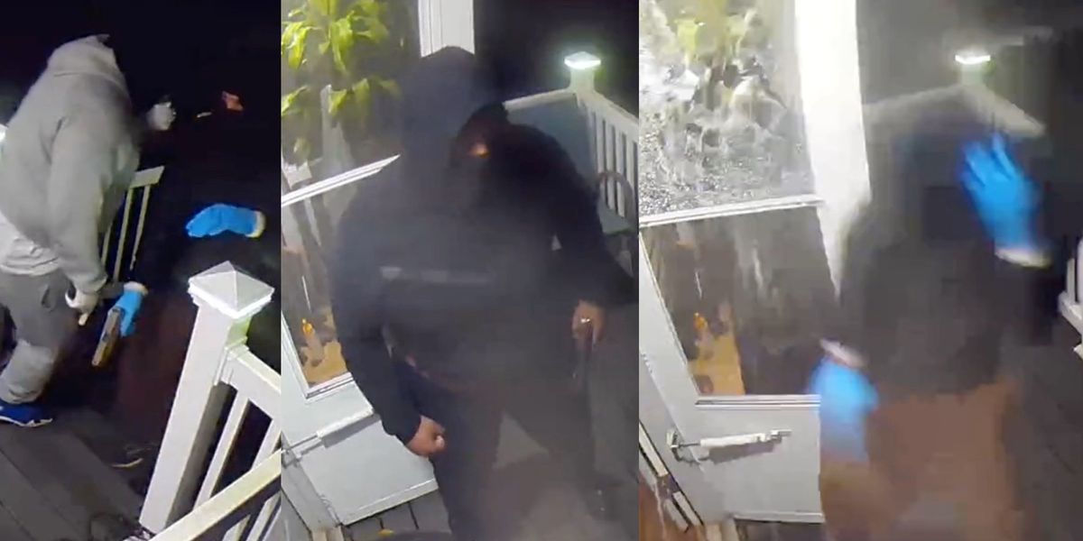 NextImg:Shocking video shows three armed intruders break down door before homeowner makes them scatter with gunshots