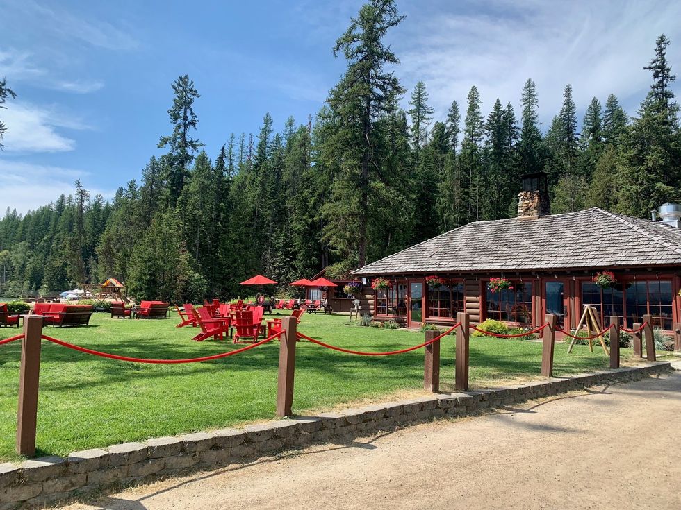 log cabin resort on edge of forest