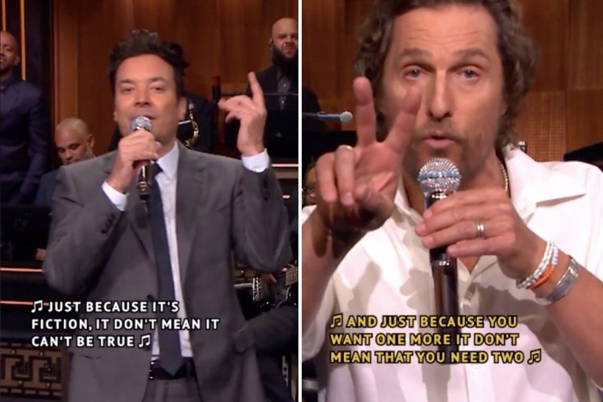 jimmy fallon and matthew mcconaughey rapping with microphones