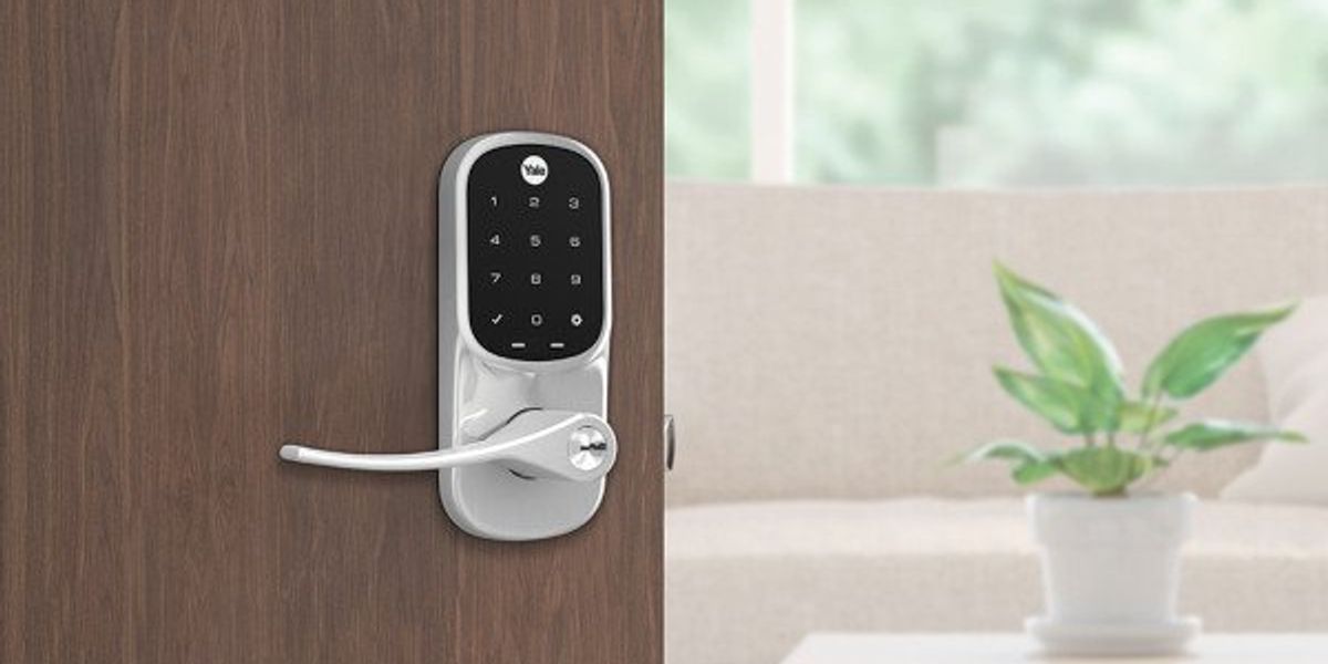 A photo of Yale Assure Lever Lock with Touchscreen on a door