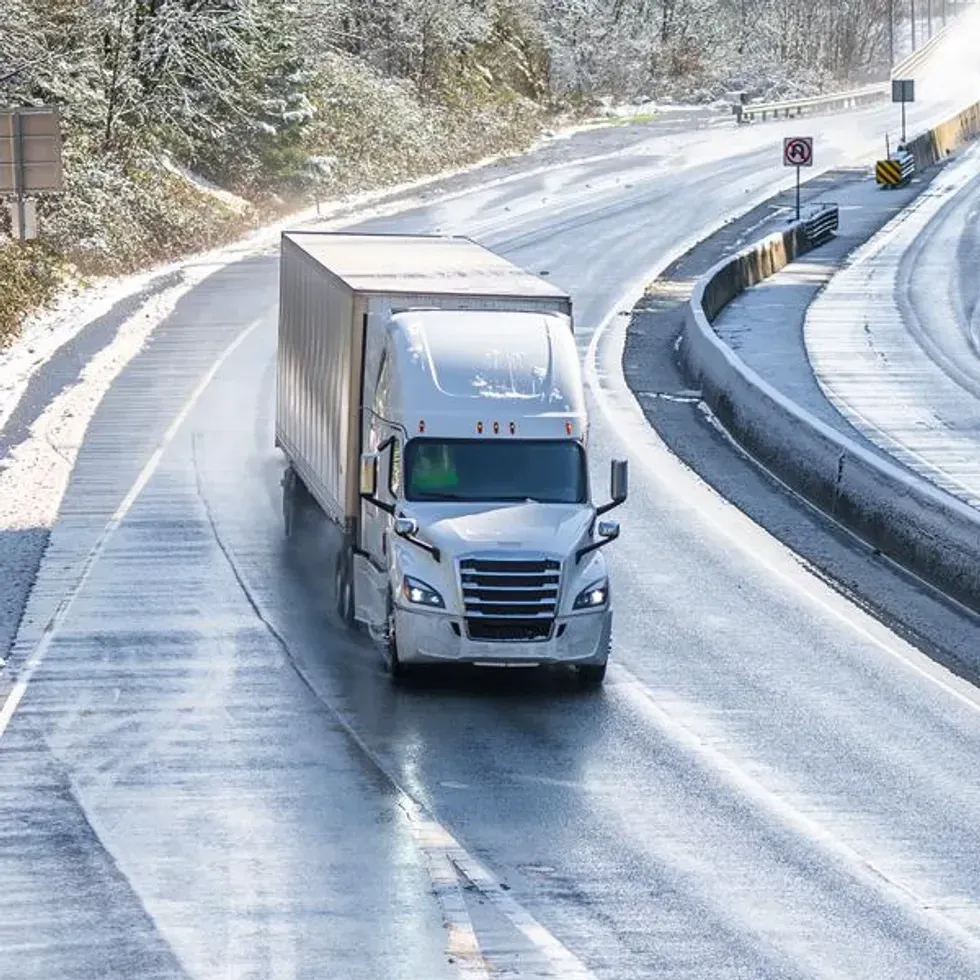 Truck driving on winter roads