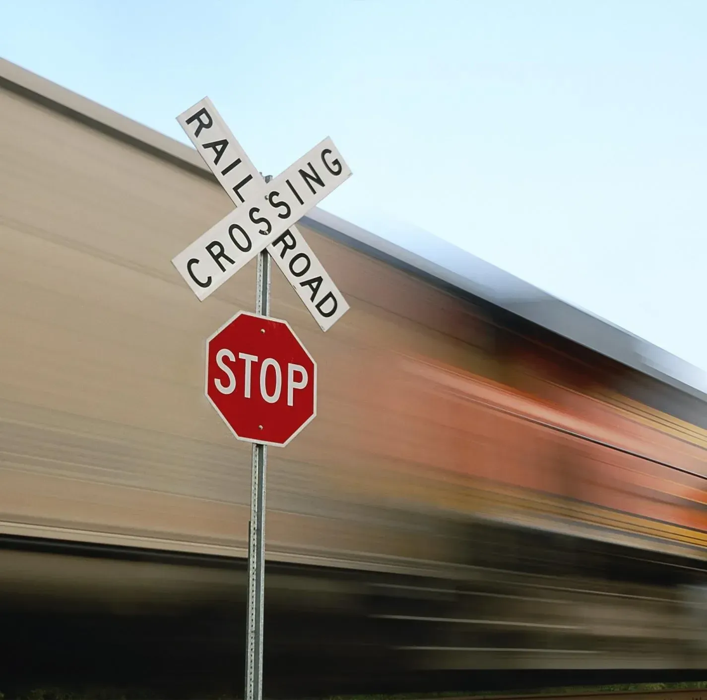 Railroad crossing and stop sign