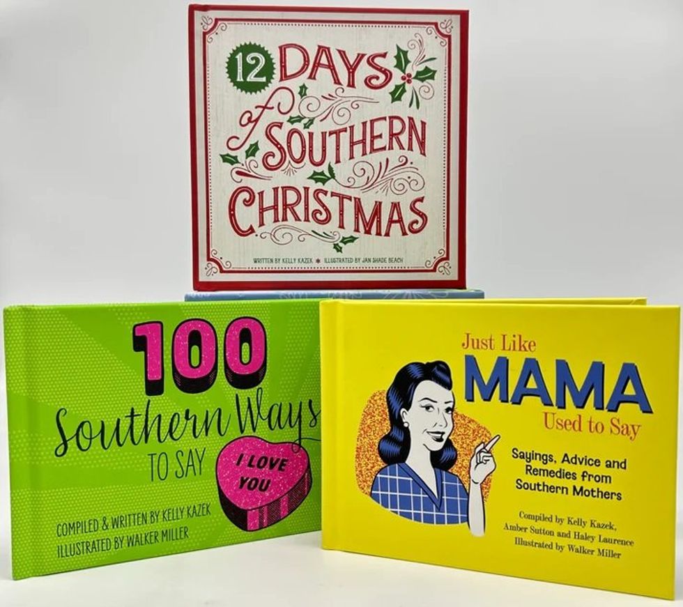 Three books are shown: Just Like Mama Used to Say, 100 Southern Ways to Say I Love You, 12 Days of Southern Christmas