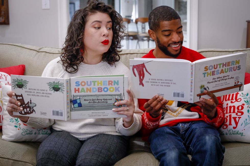 Talia Lin and Ryan Jefferson read the Southern Handbook and Southern Thesaurus