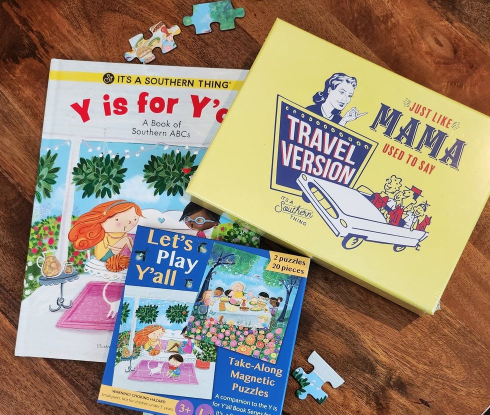 Let's Play Y'all puzzles, Just Like Mama Used to Say travel version and Y is for Y'all book.