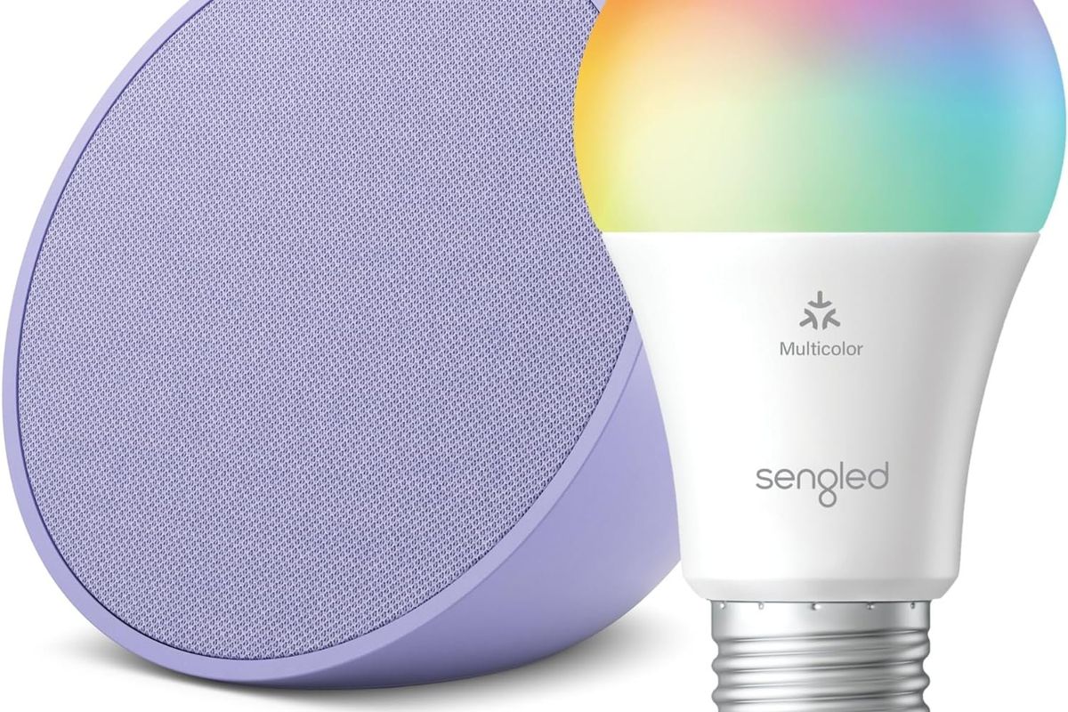 a photo of Echo Pop speaker and Sengled LED