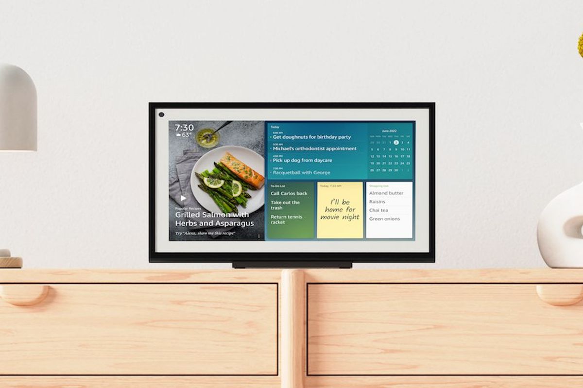 a photo of a Amazon Echo Show 15 on a dresser