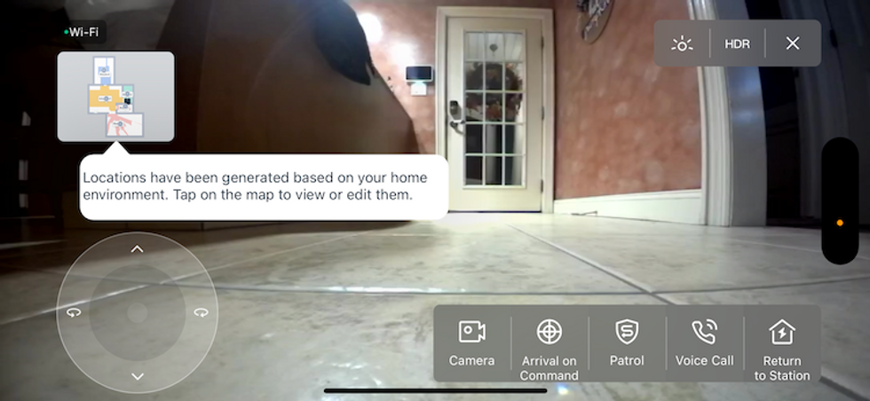 a view from the Ecovacs app showing a live video stream from the camera on the robot vacuu,