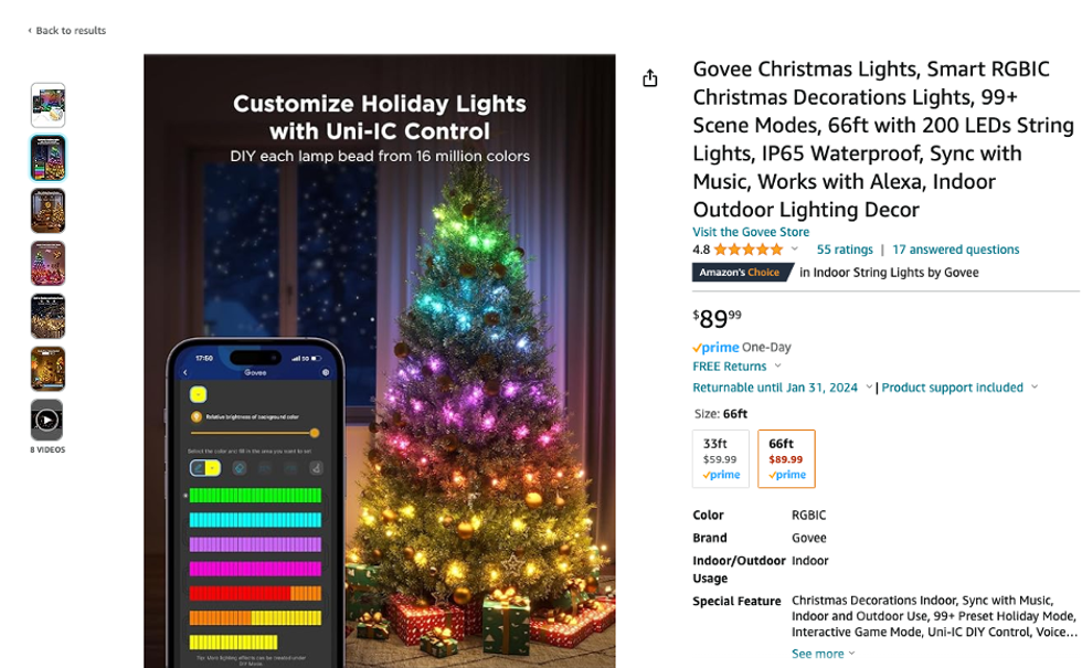 a screenshot of amazon page selling Govee Outdoor LED Strip Lights