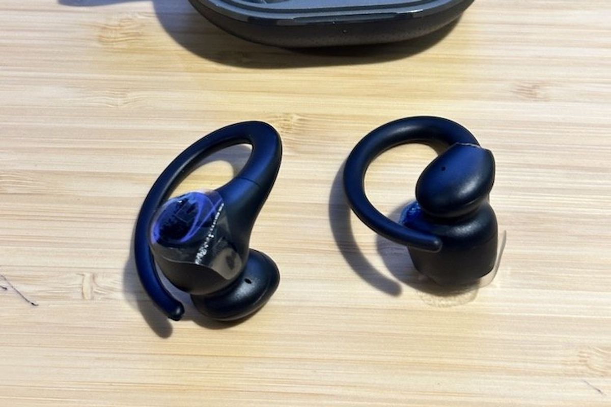 a photo of SoundPEATS Wings2 Sport Over-Ear Wireless Earbuds and case