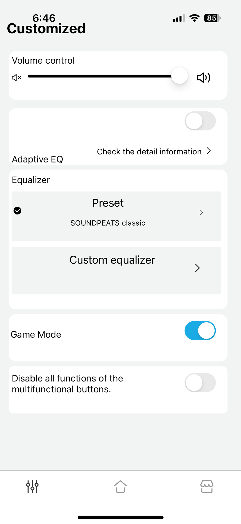 a photo of SoundPEATS app section where you can customized the sound coming out of the earbuds