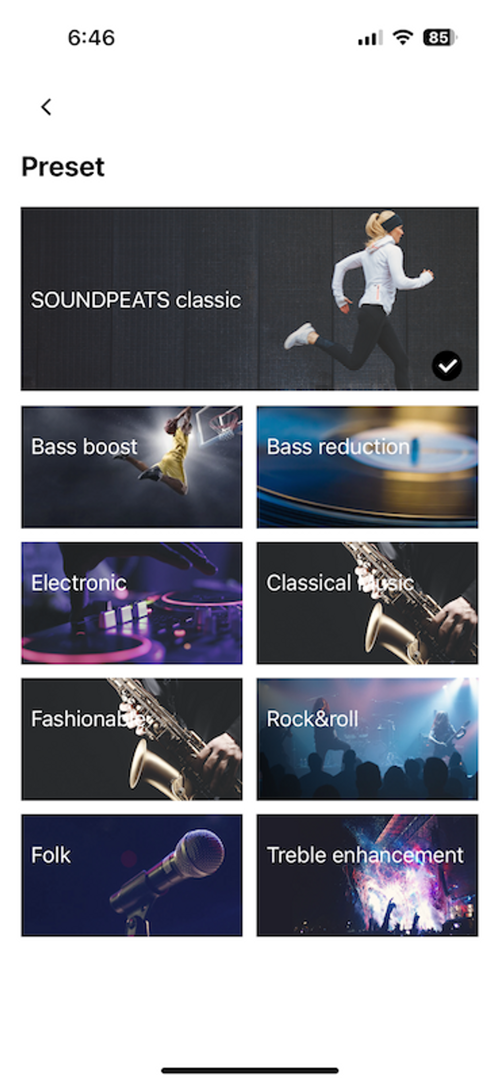 a screenshot of the presets in the SoundPEATS app