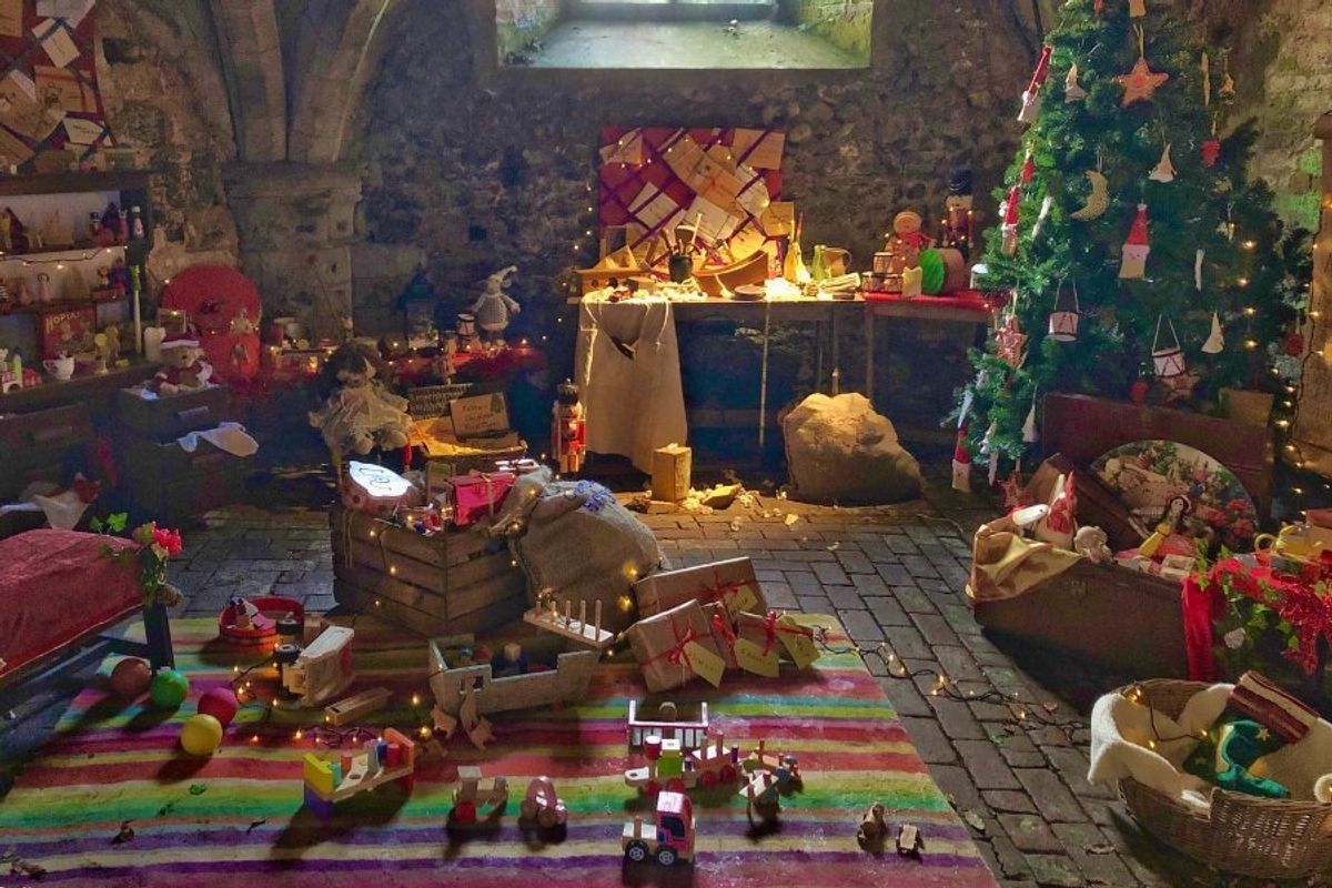 a room filled with toys and christmas decorations