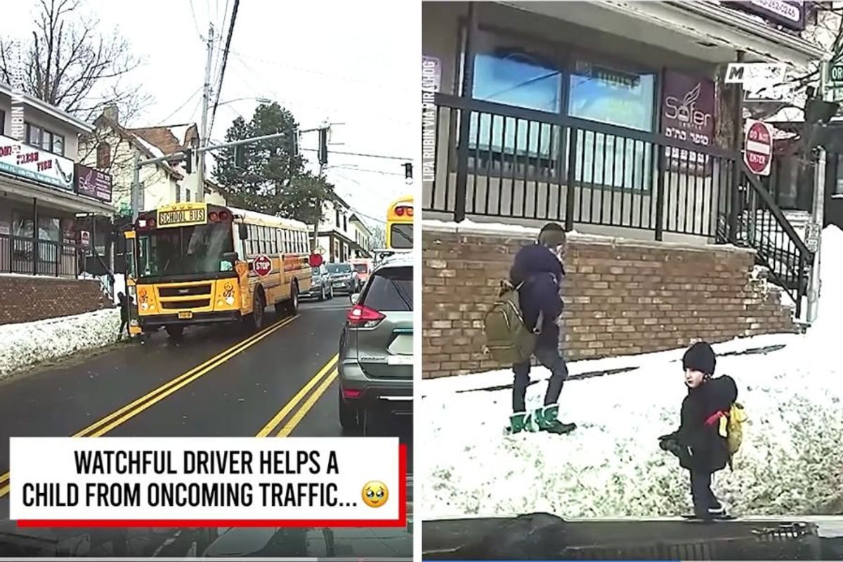 community; heartwarming stories; parenting; man stops traffic; bus leaves kid